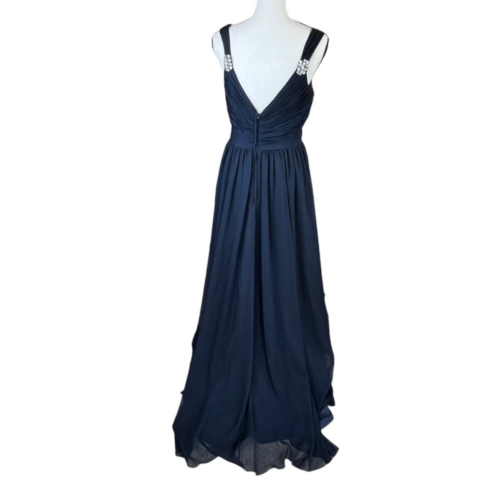 Angelina Faccenda Navy Blue Evening Gown With Embellished Straps Size 10 - Picture 2 of 6